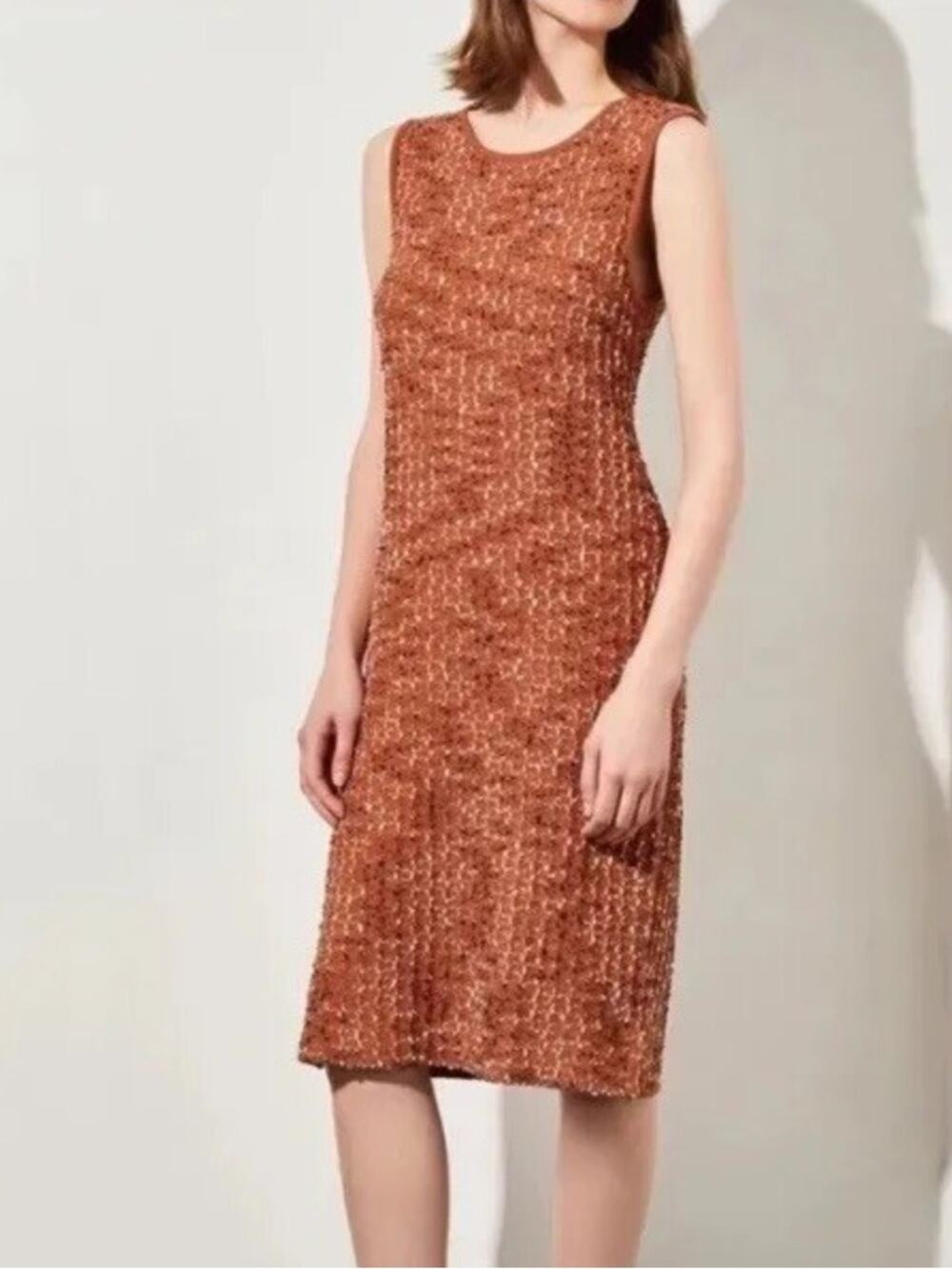 NWT Ming Wang Sleeveless Eyelash Tweed Soft Knit Sheath Dress Sz M